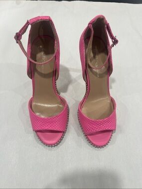 BCBG Hot Pink Stud-Trim Ankle-Strap Heels